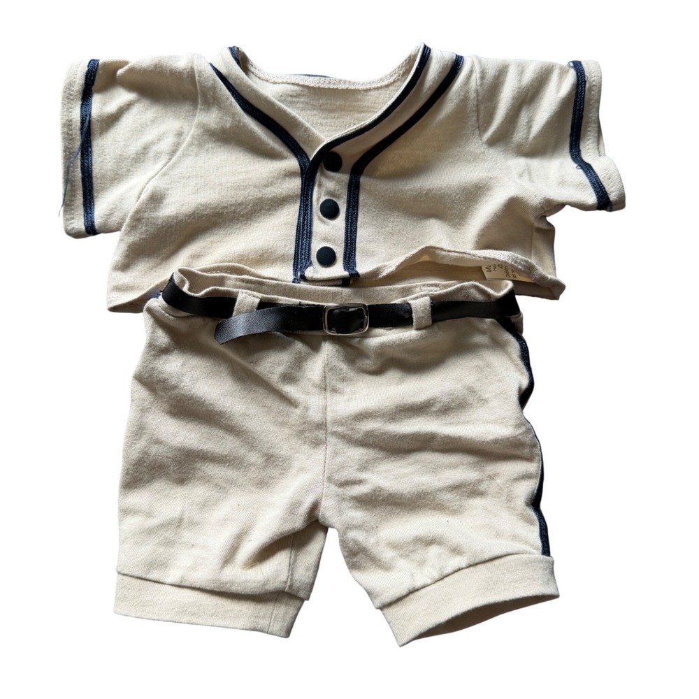 Vermont Teddy Bear Company Baseball Uniform Outfit Cream Navy Blue 2 Piece Set